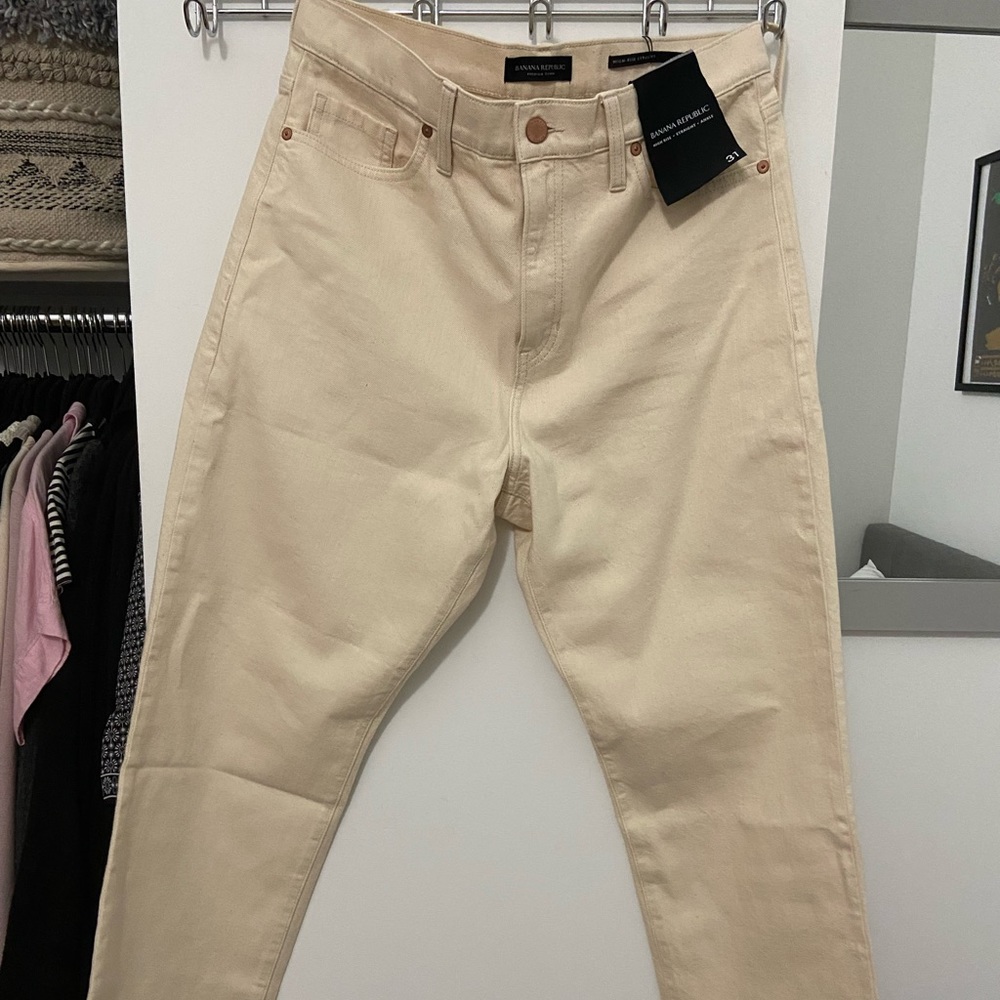 Banana Republic High-Rise Straight Rigid Ankle Jean - Ecru White (Never Worn)
